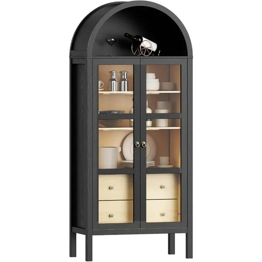 Modern, Farmhouse Arched Cabinet w/ Glass Doors, Auto Sensor Light ,Adjustable Shelf