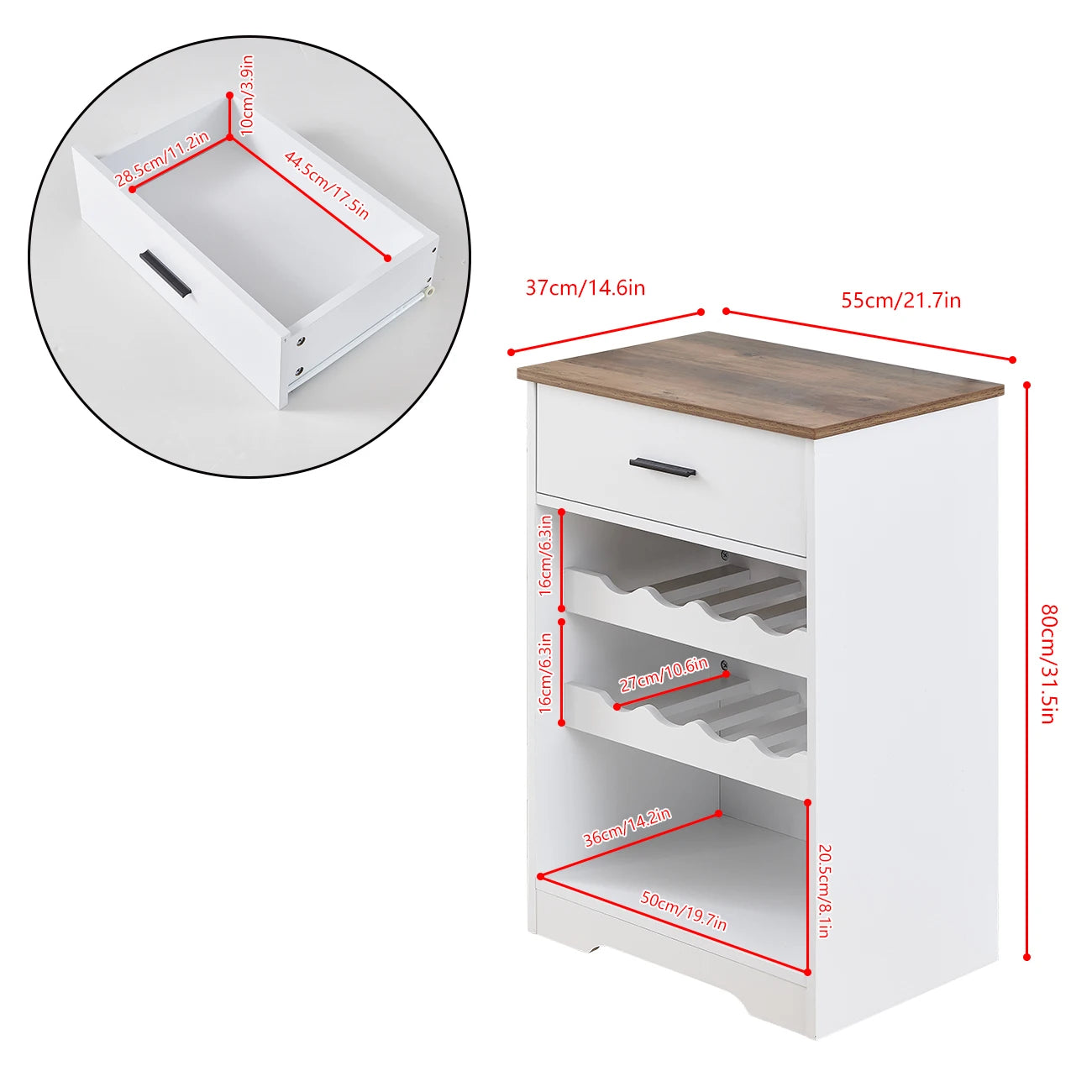 White Wooden Wine Rack With Drawer