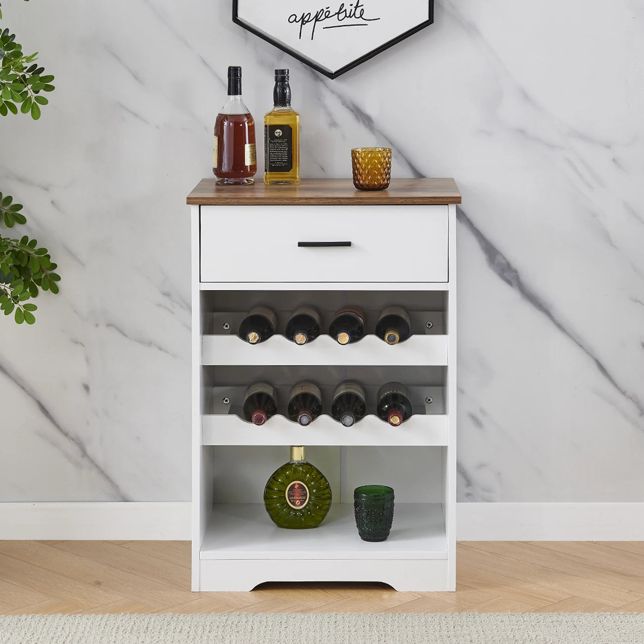 White Wooden Wine Rack With Drawer