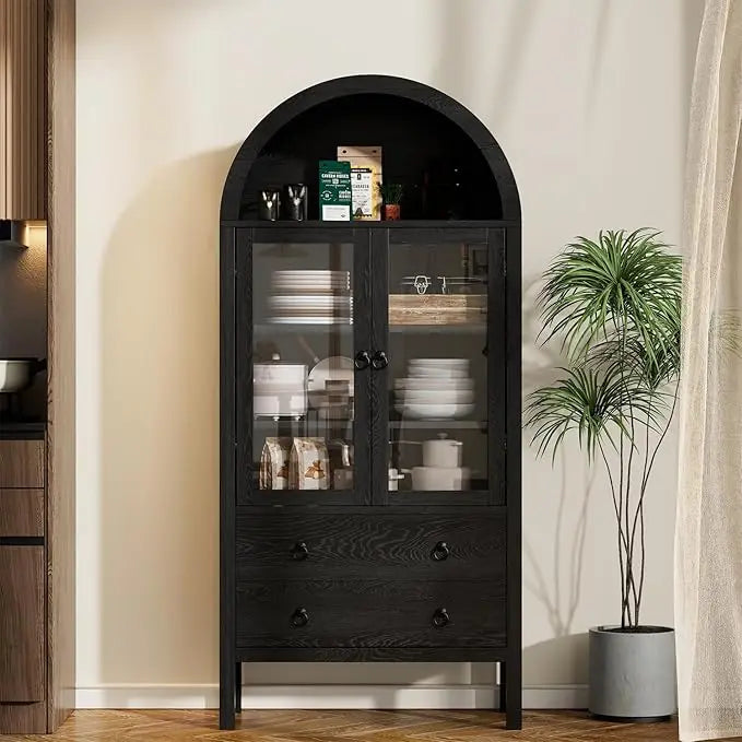 Modern, Farmhouse Arched Cabinet w/ Glass Doors, Auto Sensor Light ,Adjustable Shelf