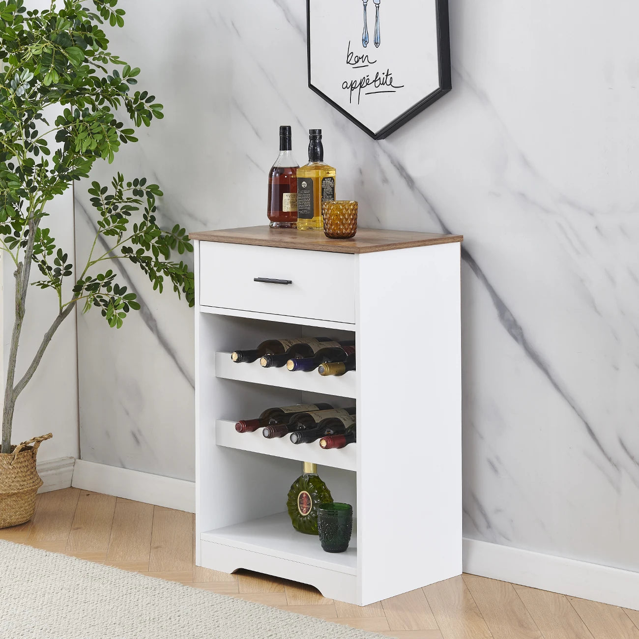 White Wooden Wine Rack With Drawer