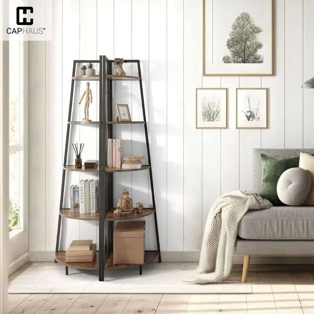 Corner Ladder Stand, 5-Tier Wood Shelving